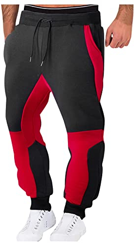 Jogginghose Herren Baumwolle Sporthose Herren Lang Cargohose Herren Warm Baggy Relaxing Hose Sweathose Stretch Jogger Fitnesshose Leichte mit Taschen Schnittschutzhose Herren Rot XXL