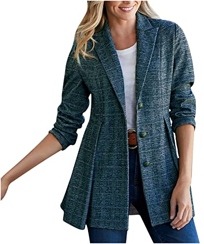 Masrin Damen Petite Anzug Blazer Elegante kariert Woll Anzugjacke Business Bürojacke EIN-Knopf-Anzugjacken offene Vorderseite Cardigan Schlanke Passform Büro Office Arbeitsanzug Damenjacke für Arbeit