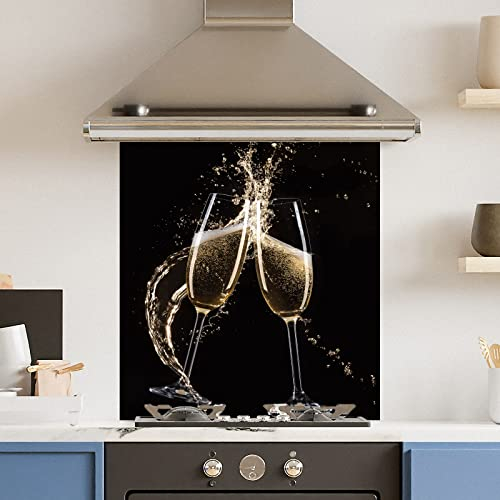 Premium 70 cm x 75 cm Champagne Flute Glass 6mm Kitchen Splashback Heat Resistant Toughened Polished Edges - Back Splash Back Coloured Hob Painted Tempered Splashback