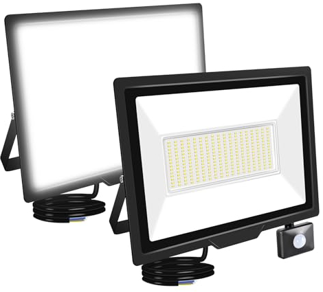RIGIDON 2x 200W 20000LM Aussenleuchte Bewegungsmelder Led Strahler, Außen Led Lampe, 6000K Kaltweiß Led Flutlicht Außenleuchte, Wasserdicht Außen-Leuchte Flutlicht Für Garten Garage Carport Hauswand