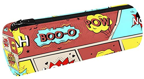 Comic Word Graphics Canvas Pen Pencil Case Coin Purse Cosmetic Make up Bag for Student Stationery School Office Storage, Multi#01, 20x6.3cm/7.9x2.5in, Federmäppchen