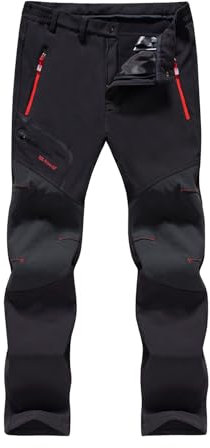 SANMIO Pantalon Randonnee Homme Ski Pantalon Randonnée Softshell Thermique Coupe-Vent Hiver Pantalones de Montagne Neige Escalade Travail Noir avec Polaire XXL