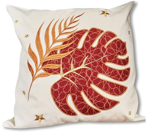 Papierdrachen Kissenbezug als Ramadan-Dekoration - hochwertig Gold-Bestickt mit rotem Blatt - in Größe 40x40cm - saisonale Zuckerfest-Deko