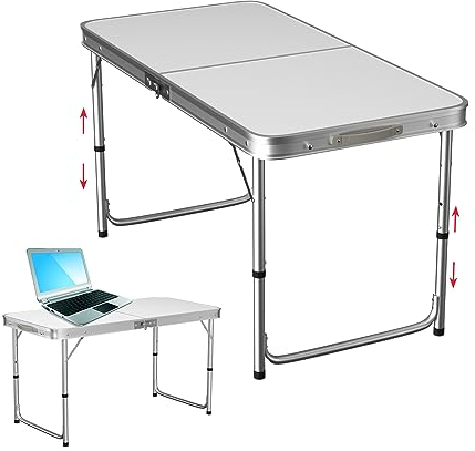 Yiyai Campingtisch Faltbar aus Aluminium Klapptisch Ideal für Garten, Balkon, Picknick, Angeln (5 Größenoptionen Camping Tisch, Höhenverstellbar/Nicht Höhenverstellbar, Robust & langlebig, Weiss)