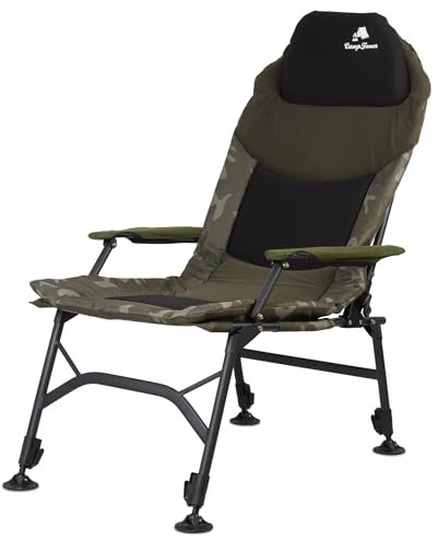 CampFeuer Angelstuhl Camouflage olivgrün | Höhenverstellbarer Campingstuhl | Faltbarer Karpfenstuhl | Outdoor Travelchair für Camping, Zelten, Angeln | Fischerstuhl klappbar, Carp Chair, Angelliege