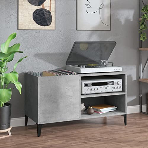 Tidyard Mueble para Discos Estanteria CDs,Mueble Tocadiscos,Mueble para Discos,Mueble para Vinilos,Madera contrachapada Gris hormigón 84,5x38x48 cm
