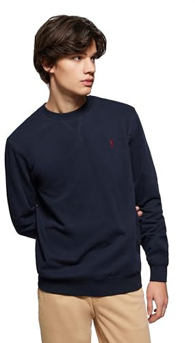 Polo Club Felpa Uomo a Girocollo con Logo Navy - Sweatshirt Senza Cappuccio Crewneck 100% Cotone