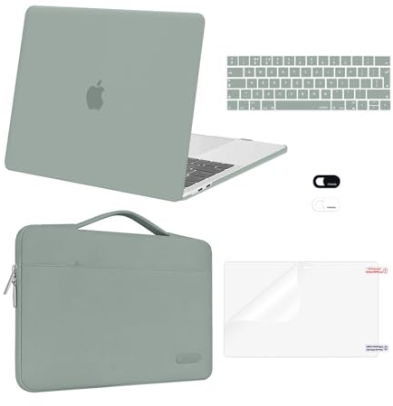 MOSISO Hülle Kompatibel mit MacBook Pro 13 Zoll M2 M1 2025-2016 A2338 A2289 A2251 A2159 A1989 A1706 A1708,Hartschalenhülle&Tasche&Tastaturschutz&Webcam-Abdeckung&Displayschutzfolie,Antikes Grün