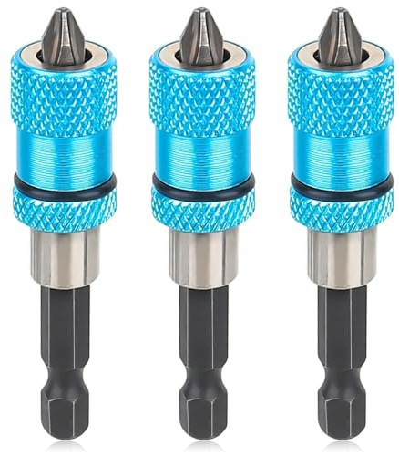 Schnellwechsel Bithalter, 3 Stück Trockenbau Bit Bithalter, Trockenbau bit Magnetisch, 1/4 Zoll Sechskant-Schaftfür Akku-Schrauber und Hand Bohrmaschinen Blau 65 mm