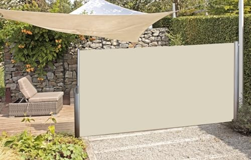 Store latéral 140 x 300 cm - Protection solaire - Brise-vue - Protection contre le vent - Beige naturel - Extensible - Brise-vue - Brise-vue - Coupe-vent - Pour jardin, balcon, terrasse