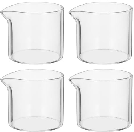 Cabilock 4 Stück Mini Glasmilchkrug Transparent 110 ml Milch Kännchen Für Kaffee Tee Sahne Soße Und Sirup Wiederverwendbar Für Küche Café Restaurant 2.36X2.17X1.97in