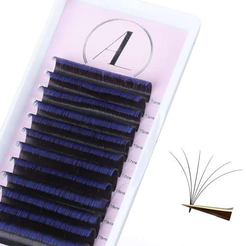 ALLOVE Extension de cils ombré bleu - Super simple - Volume d'éventail - 0,05 mm D-Lock - 15 à 20 mm - Accessoire d'extension de cils auto-déployant