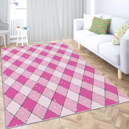 Teppich Lila Kariert 140x200 cm Wohnzimmer Teppich Schlafzimmer Teppich Modern Waschbarer Kurzflor Teppiche rutschfest Flauschig Weiche Teppiche