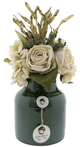 CERÁMICA ESPAÑA Dekorative Vase, Tonvase, Keramikvase, Blumenvase, Blumenvase, Staubwedel, dunkelgrün, Modell D07, 15 x 15 x 20 cm