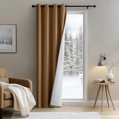 MIULEE Tenda Termica Isolante Freddo e Caldo, Tende Pesanti Doppio Strato con Anelli, Tende Oscuranti Termiche per Interni, 1 Pezzi Marrone Tenda per Porta Finestra Interna 132X225 CM