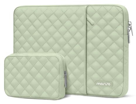MOSISO Laptop Case 15 inch, 15 inch Laptop Sleeve Bag Compatible with MacBook Air M4 M3 M2 2025-2023, Surface, Dell XPS, Square Quilted Vertical Computer Bag with Pocket&Small Case, Sage Green