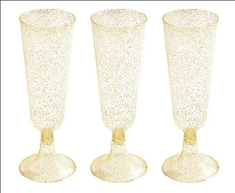 YZDZSW Plastic Toasting Glasses, 25 PCS Disposable Clear Plastic Champagne Flutes for Wedding Party Cocktail Mimosa Cups (Sequin Color)