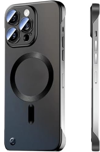 FAOMSEBS for iPhone 14 Pro Case MagSafe, with Camera Lens Protector (Bare Metal Feel) [Strong Magnetic] [Slim Borderless] Shockproof Case for iPhone 14 Pro Phone Case, 14 Pro MagSafe Cover 6.1'' Black