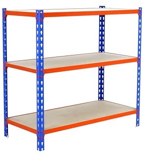 PROREGAL Schwerlastregal Baby MULI | HxBxT 90x120x50cm | 3 Fachböden | Fachlast 200kg | Blau-Orange | Lagerregal Kellerregal Werkstattregal