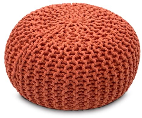 Amago home Strickhocker XXL Pouf Ø55 H37cm Bodenkissen Sitzpouf Baumwolle nachhaltig Farbe Terracotta