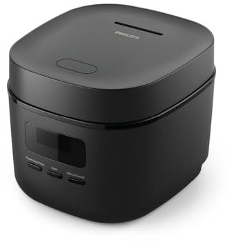Philips Mini-Reiskocher 3000-Serie – 0,54 l, 5-lagige Bakuhanseki-Beschichtung, 30-Min.-Schnellkochmodus, 5 Kochfunktionen, Schwarz (HD3080/80)
