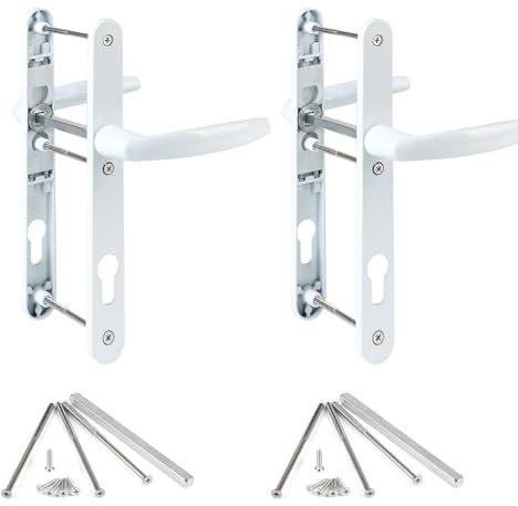 SWAWIS 2 Pares de Juego de Manillas con Placa 92mm Blanco, Maneta para Puerta Aleación de Aluminio con Accesorios de Montaje, Longitud Total 250mm para Puertas Delanteras Puertas Exteriores