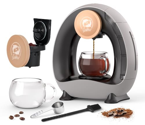 BENFUCHEN Cafetière à usage unique avec filtre à café moulu, cafetière Americano Mini cafetière/théière à une tasse, contrôle à une touche, 4-8 oz de tailles d'infusion (Gris)