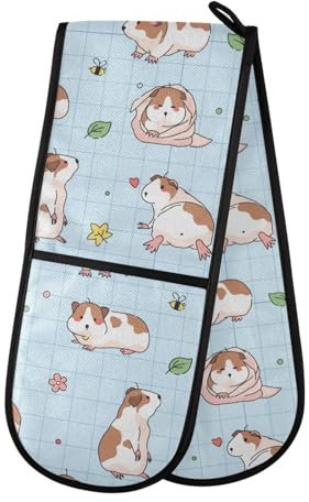 Double Oven Gloves Cute Animal Guinea Pigs Heat Resistant Pot Holder Oven Mitt Gloves for BBQ Cooking Baking Grilling Microwave