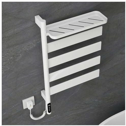 Toallero Electrico, Toalleros De Baño 135 W con termostato Inteligente, rotación de 180°, Temporizador, Radiador Toallero Eléctrico Bajo Consumo,White
