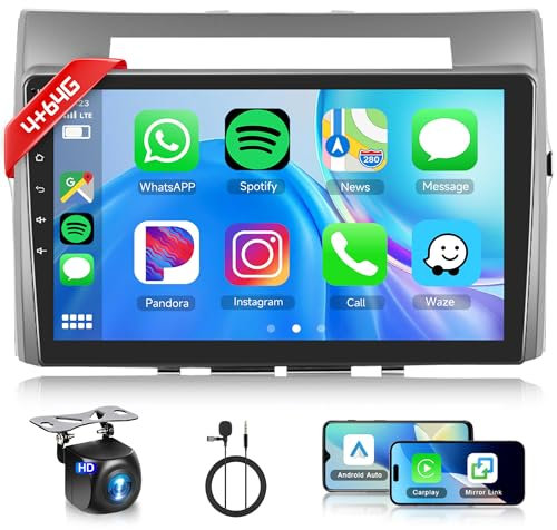 4+64G Wireless Carplay Android Autoradio für Toyota Corolla Verso 2004-2009 9 Zoll HD Autoradio mit Android Auto GPS Mirror Link Bluetooth FM/RDS/DAB/DVR/EQ/USB Lenkradsteuerung Rückfahrkamera