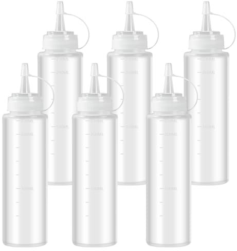 LiuHancsqd 6 Pcs Recipient Sauce Vinaigrette, 240ML Bouteille à Condiments, Flacon Doseur Sauce, Presser Bouteilles en Plastique avec Bouchon pour Vinaigre Huile d'Olive Ketchup Mayonnaise
