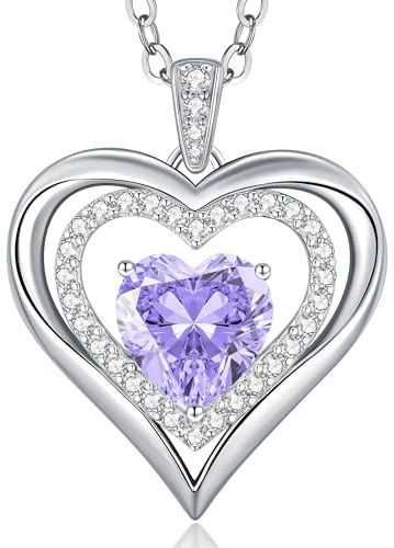 CDE Kette Damen 925 Sterling Silber Forever Love Herz Geburtsstein | Anhänger Halskette Weihnachten Muttertags Geschenk Hochzeit Jubiläum Geburtstag Frau Freundin Mama