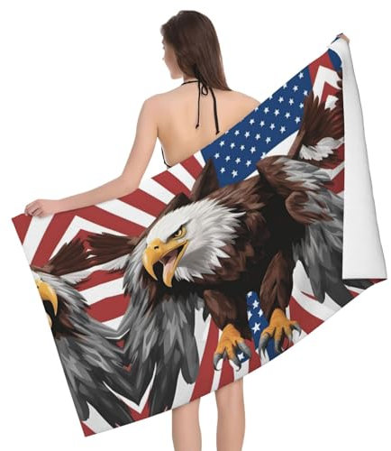 Badetuch mit Adler und USA-Flagge, 132,1 x 81,3 cm, ultraweiches Badetuch, groß, übergroßes Strandtuch