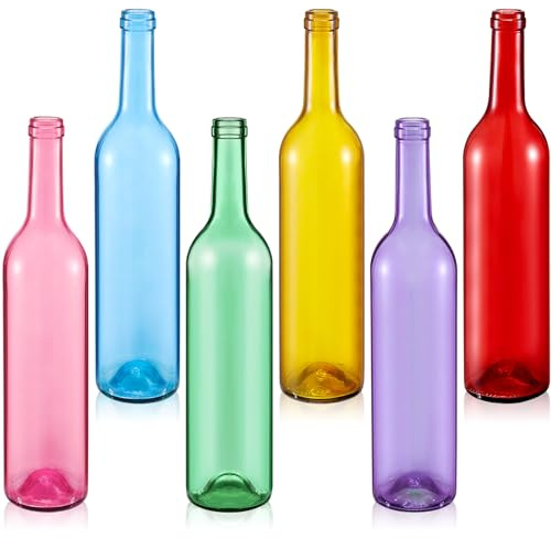 6 Pcs Decorative Colored 750ml Glass Wine Bottles for Trees Christmas Message Bottles Halloween Fall Decor Empty Wine Glass for Garden Outside Home Room Christmas Thanksgiving Decor (Cute Color)