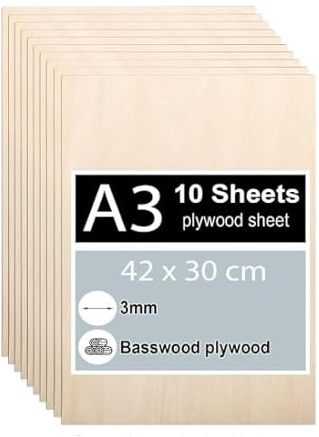 10 piezas de contrachapado de 3 mm, tablero de tilo A3 de 42 x 30 cm, para pirograbado, corte láser, manualidades, modelismo y pintura