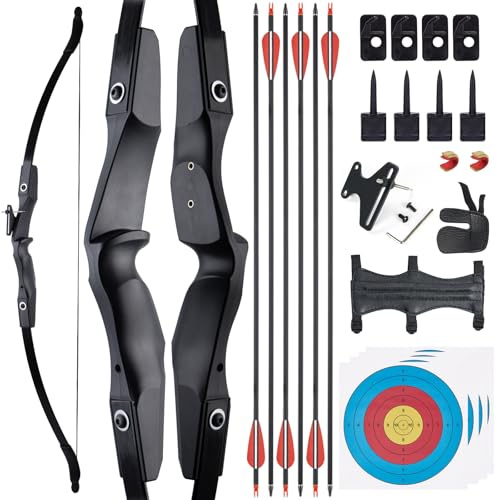 Rechte Hand Recurve Bogen und Pfeil Set für Erwachsene Takedown Bogenschießen Set für Anfänger Jugend & Teenager Outdoor Zielübungsset mit Pfeilen & Zubehör - 18.1 kg