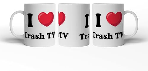 deyoli Motivetasse I Love Trash TV 300ml, aus weißem Keramik/Kaffetasse/Geschenkidee