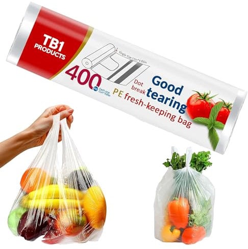 TB1 Products 400 Food & Freezer Storage Bags with Tie Handles – Leakproof Heavy-Duty Plastic for Kitchen, Meal Prep & Bulk Use – Clear, Freezer-Safe, BPA-Free & Durable for Everyday Needs