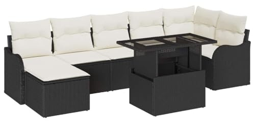 vidaXL Garten-Sofa-Set mit Kissen 8 pcs Schwarz Poly Rattan, Alfresco Essgruppe, Robuster Rattan, Rechteckige Gartenmöbel, Sofa für 8 Personen, Entspannung im Freien