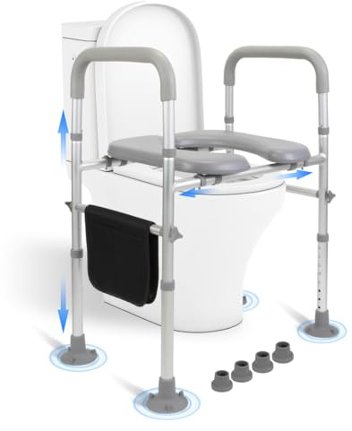 LMLJINTL Toilet Seat Raiser with Armrests, Toilet Seat Riser for Seniors 8 Levels 68-85 cm with Non-Slip Handles, Raised Toilet Seat with Handles for Elderly, Toilet Seat Elevators up to 150 kg