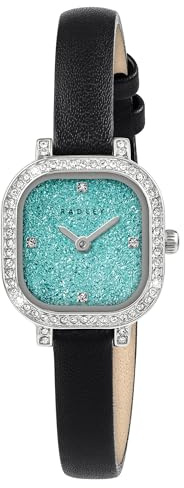 RADLEY Silver Plated Stone Set Case Black Leather Strap Watch RY21887