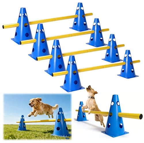 INQUIRLLY Agility Set Praktisches Steckhürden Set Hunde Groß Cavaletti Hunde Hürden Steckhürdenset für Fußball Hundesport, Pferdesport（8 Kegel 23cm Höhe + 8 Stangen 80cm）