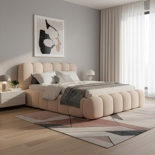 Juskys Polsterbett Catania - Modernes Bubble Design, gepolstertes Kopfteil, stabile Kontruktion- 140 x 200 cm - Beige