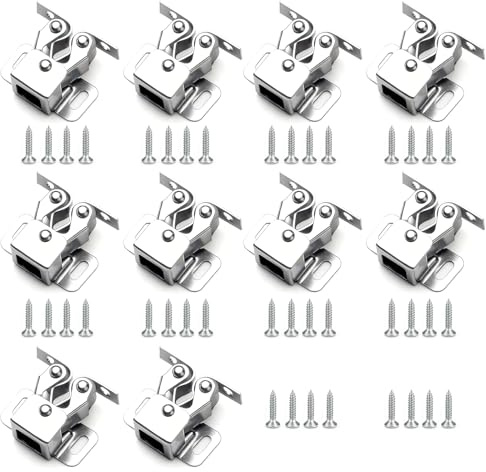 Zimoer 10 Pezzi Chiusure a Doppio Rullo per Armadietto, Chiusure per Mobili con Viti, Doppi Fermi a Rullo, Serratura a Scatto Doppio Rullo, Chiusura per Armadio, Cassetti, Mobili Cucina, Argento