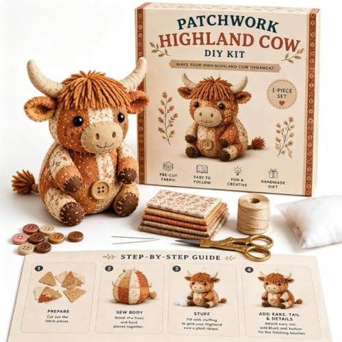 JORCEDI DIY Patchwork Animal Sewing Kit, Mouse Cow Sheep Felt Craft Set, Handmade Farmhouse Style Décor Making Kit for Adults & Teens, Cute Personalised Gift (A)