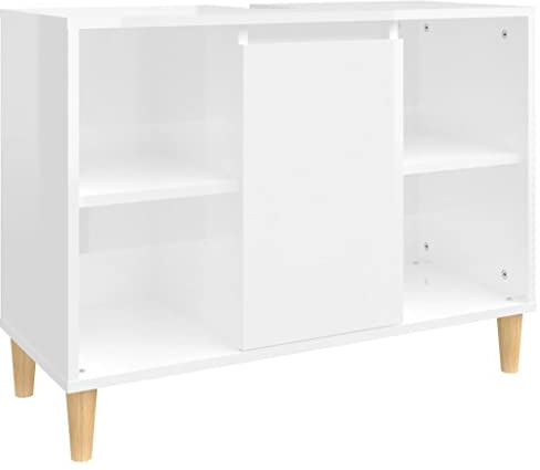Genérico - Mueble bajo fregadero (80 x 33 x 60 cm), color blanco | 5 compartimentos, puerta, patas de madera eucalipto macizo, fijación de pared incluida, fácil de limpiar