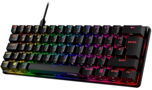 HyperX Alloy Origins 60 Mechanische Gaming Tastatur (60% Formfaktor, HyperX Red Lineare Schalter, RGB LED Backlit, Double Shot PBT, Alugehäuse, Deutsch QWERTZ-Layout - NEU & OVP