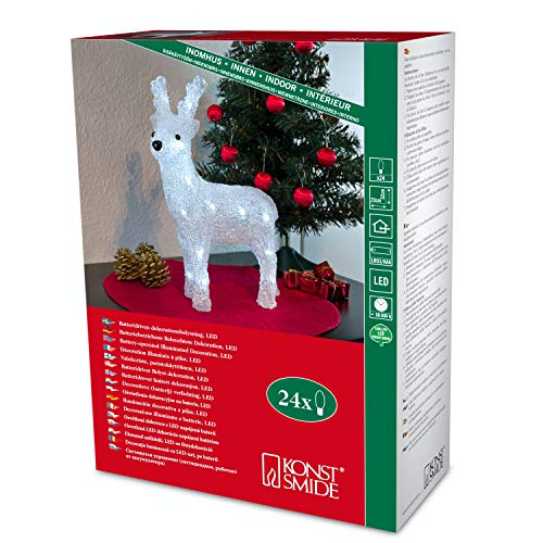 Konstsmide 6158-203 LED Reindeer / for Indoor Use (IP20) / Battery Operated: 3xAAA 1.5V (excl.) / 24 Ice White Diodes