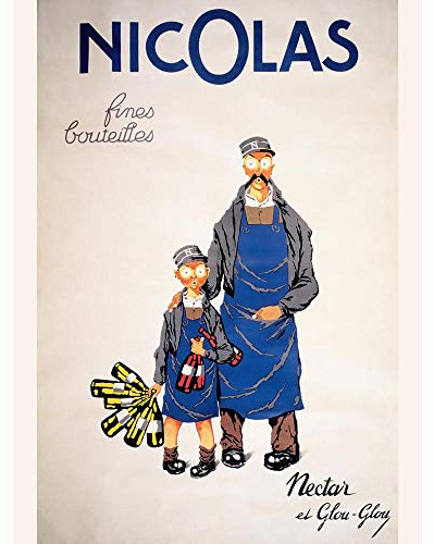 Wee Blue Coo Advert Nicolas Wine Merchant Vintner Nectar Bottle Paris Art Print Poster Wall Decor Kunstdruck Poster Wand-Dekor-12X16 Zoll
