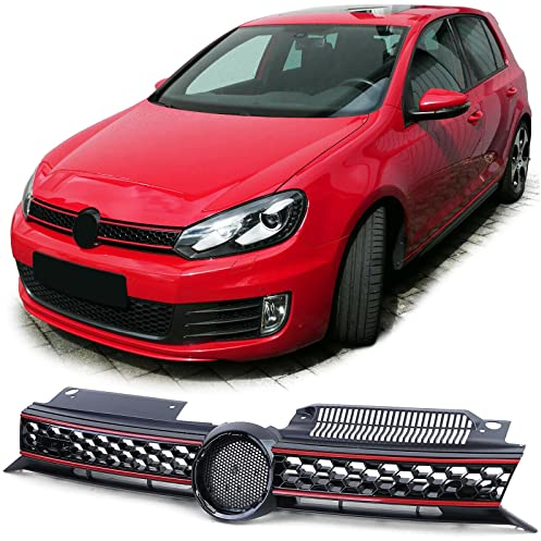 Kühlergrill Schwarz Glanz mit roten Leisten passend für VW Golf 6 auch GTI 08-13